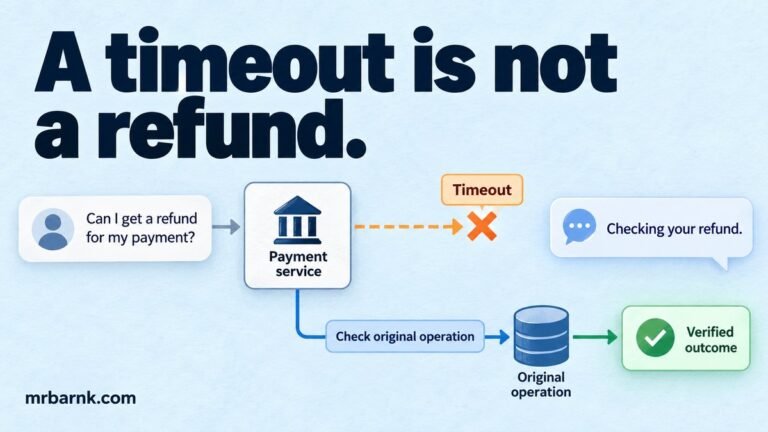 A timed-out refund is checked through the original operation before its outcome is reported.
