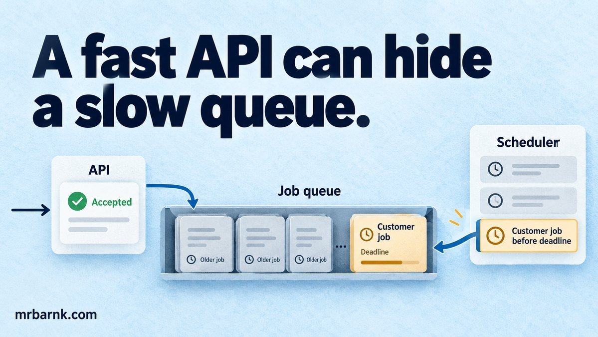 A deadline-aware scheduler addresses customer wait behind a fast API acknowledgement.