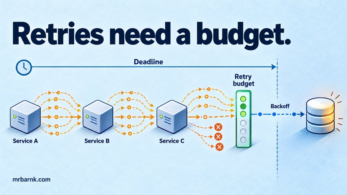 An end-to-end deadline and retry budget limit retries across backend services.