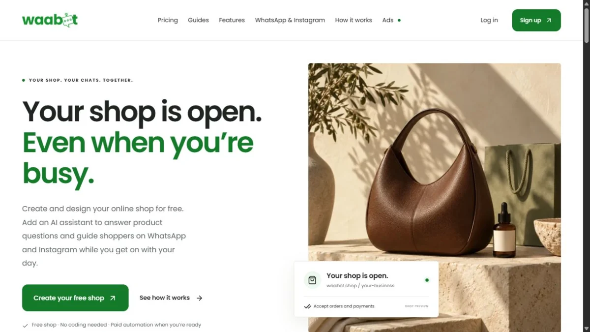 Waabot Shop website homepage